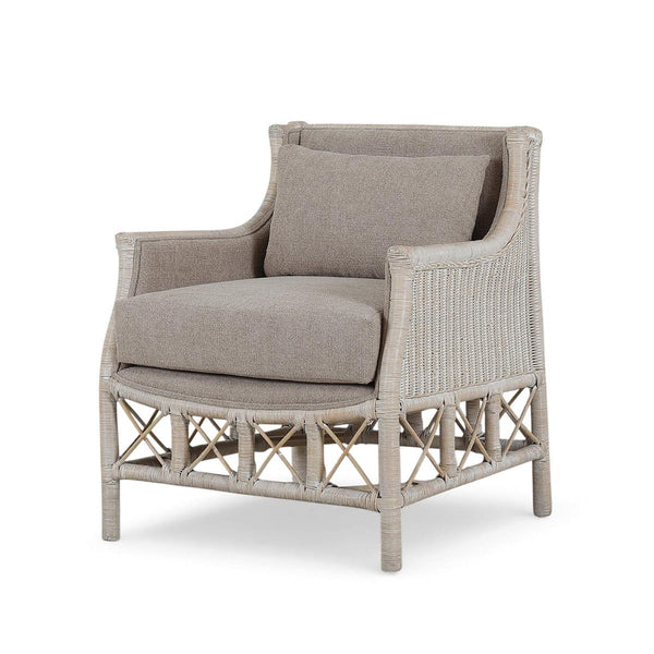 Rabana Rattan Chair in White Wash Rattan w/ Oatmeal Boucle Chenille Performance Fabric Cushion-Blue Hand Home