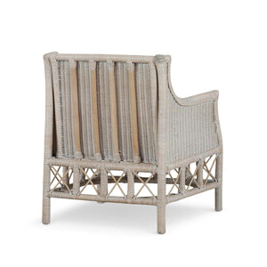 Rabana Rattan Chair in White Wash Rattan w/ Oatmeal Boucle Chenille Performance Fabric Cushion-Blue Hand Home