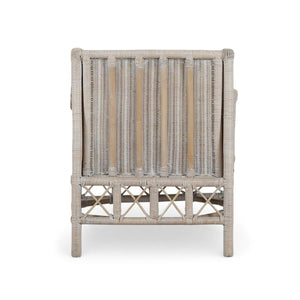 Rabana Rattan Chair in White Wash Rattan w/ Oatmeal Boucle Chenille Performance Fabric Cushion-Blue Hand Home