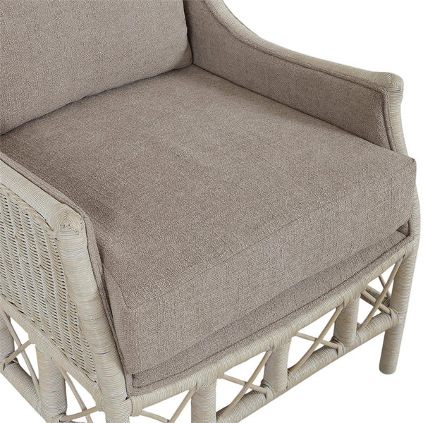 Hampton Rattan Wing Chair in White Wash Rattan w/ Oatmeal Boucle Chenille Performance Fabric Cushion-Blue Hand Home