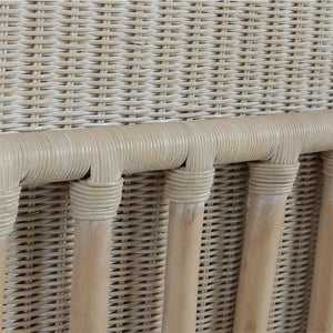 Hampton Rattan Wing Chair in White Wash Rattan w/ Oatmeal Boucle Chenille Performance Fabric Cushion-Blue Hand Home