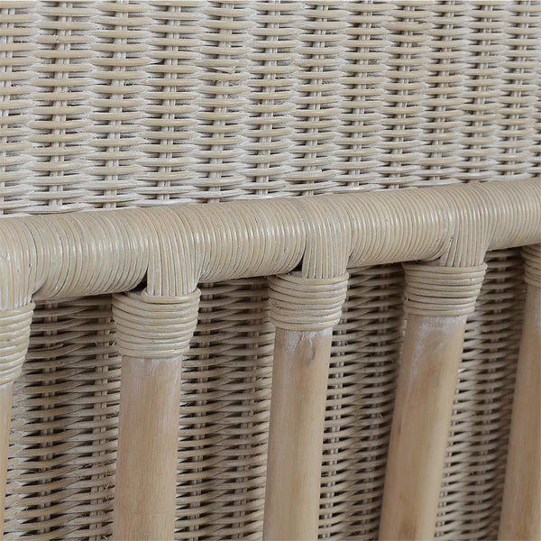 Hampton Rattan Wing Chair in White Wash Rattan w/ Oatmeal Boucle Chenille Performance Fabric Cushion-Blue Hand Home