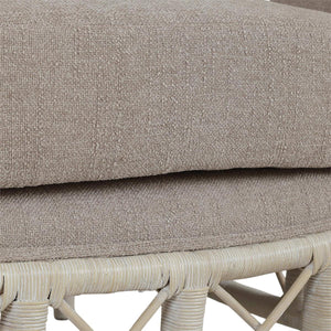 Hampton Rattan Wing Chair in White Wash Rattan w/ Oatmeal Boucle Chenille Performance Fabric Cushion-Blue Hand Home