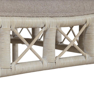 Hampton Rattan Wing Chair in White Wash Rattan w/ Oatmeal Boucle Chenille Performance Fabric Cushion-Blue Hand Home