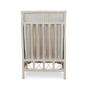 Hampton Rattan Wing Chair in White Wash Rattan w/ Oatmeal Boucle Chenille Performance Fabric Cushion-Blue Hand Home
