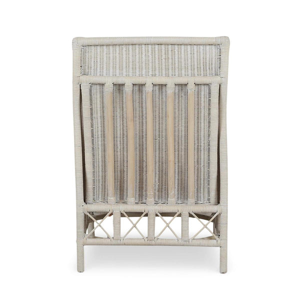 Hampton Rattan Wing Chair in White Wash Rattan w/ Oatmeal Boucle Chenille Performance Fabric Cushion-Blue Hand Home