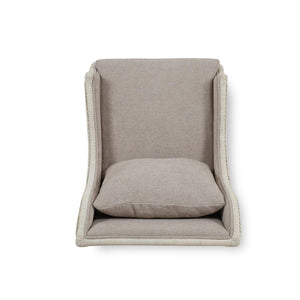 Hampton Rattan Wing Chair in White Wash Rattan w/ Oatmeal Boucle Chenille Performance Fabric Cushion-Blue Hand Home