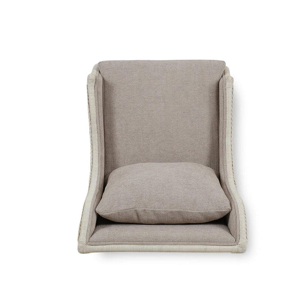 Hampton Rattan Wing Chair in White Wash Rattan w/ Oatmeal Boucle Chenille Performance Fabric Cushion-Blue Hand Home