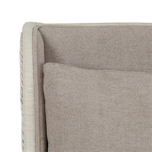 Hampton Rattan Wing Chair in White Wash Rattan w/ Oatmeal Boucle Chenille Performance Fabric Cushion-Blue Hand Home