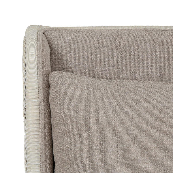 Hampton Rattan Wing Chair in White Wash Rattan w/ Oatmeal Boucle Chenille Performance Fabric Cushion-Blue Hand Home