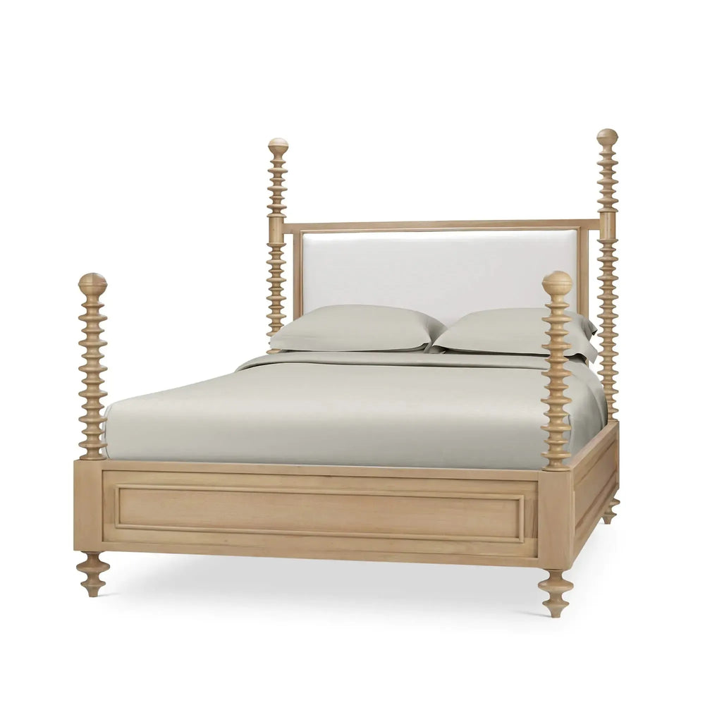 Milano Upholstered Queen Bed In Fruitwood W/ Arctic White Performance Fabric-Blue Hand Home