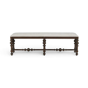Savannah Large Bench in Walnut Finish w/ Thames Natural Performance Fabric-Blue Hand Home