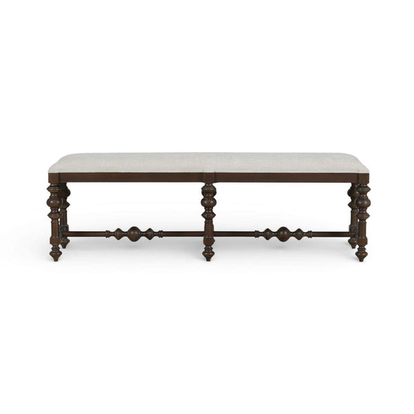 Savannah Large Bench in Walnut Finish w/ Thames Natural Performance Fabric-Blue Hand Home