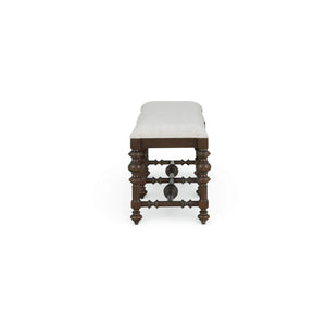 Savannah Large Bench in Walnut Finish w/ Thames Natural Performance Fabric-Blue Hand Home
