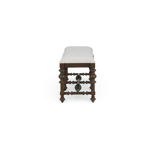 Savannah Large Bench in Walnut Finish w/ Thames Natural Performance Fabric-Blue Hand Home