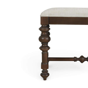 Savannah Large Bench in Walnut Finish w/ Thames Natural Performance Fabric-Blue Hand Home