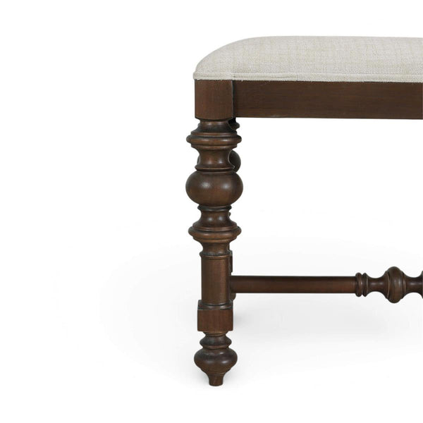 Savannah Large Bench in Walnut Finish w/ Thames Natural Performance Fabric-Blue Hand Home