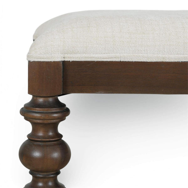 Savannah Large Bench in Walnut Finish w/ Thames Natural Performance Fabric-Blue Hand Home
