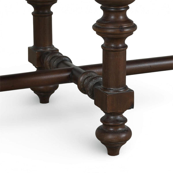 Savannah Large Bench in Walnut Finish w/ Thames Natural Performance Fabric-Blue Hand Home