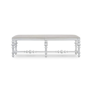 Savannah Large Bench In True White W/ Natural Performance Fabric-Blue Hand Home