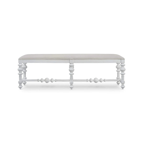 Savannah Large Bench In True White W/ Natural Performance Fabric-Blue Hand Home