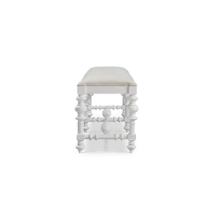 Savannah Large Bench In True White W/ Natural Performance Fabric-Blue Hand Home
