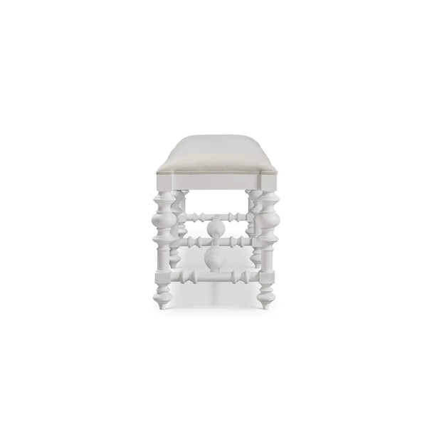 Savannah Large Bench In True White W/ Natural Performance Fabric-Blue Hand Home