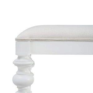 Savannah Large Bench In True White W/ Natural Performance Fabric-Blue Hand Home