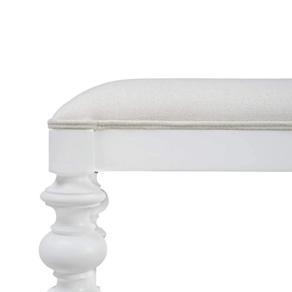 Savannah Large Bench In True White W/ Natural Performance Fabric-Blue Hand Home