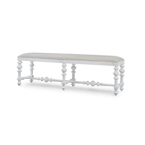 Savannah Large Bench In True White W/ Natural Performance Fabric-Blue Hand Home