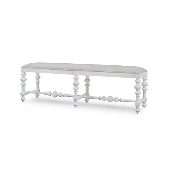 Savannah Large Bench In True White W/ Natural Performance Fabric-Blue Hand Home