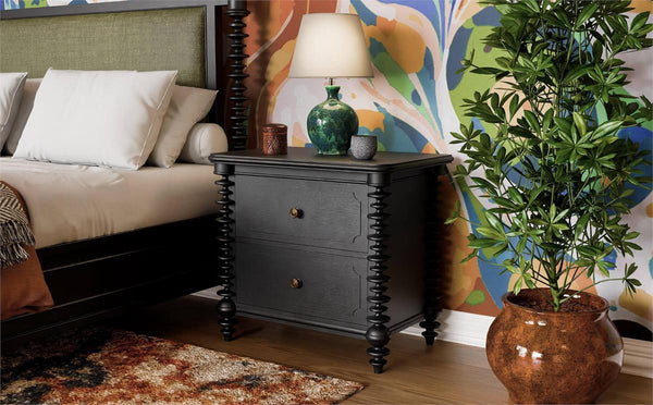 Milano 2 Drawer Bedside Table in Batavia Black-Blue Hand Home
