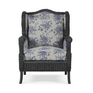 Marina Rattan Chair in Dark Charcoal Rattan w/ Le Jardin Blue Fabric-Blue Hand Home