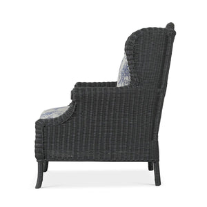 Marina Rattan Chair in Dark Charcoal Rattan w/ Le Jardin Blue Fabric-Blue Hand Home