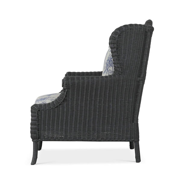 Marina Rattan Chair in Dark Charcoal Rattan w/ Le Jardin Blue Fabric-Blue Hand Home