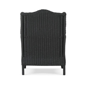 Marina Rattan Chair in Dark Charcoal Rattan w/ Le Jardin Blue Fabric-Blue Hand Home