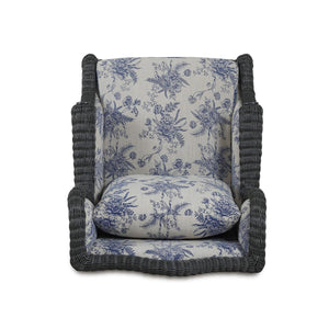 Marina Rattan Chair in Dark Charcoal Rattan w/ Le Jardin Blue Fabric-Blue Hand Home