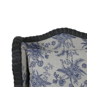 Marina Rattan Chair in Dark Charcoal Rattan w/ Le Jardin Blue Fabric-Blue Hand Home