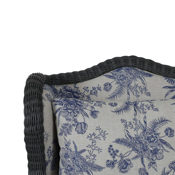 Marina Rattan Chair in Dark Charcoal Rattan w/ Le Jardin Blue Fabric-Blue Hand Home
