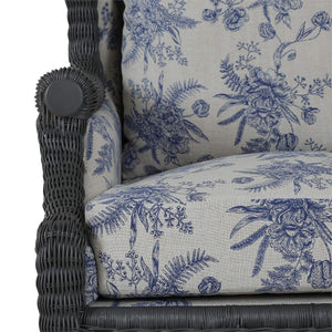 Marina Rattan Chair in Dark Charcoal Rattan w/ Le Jardin Blue Fabric-Blue Hand Home