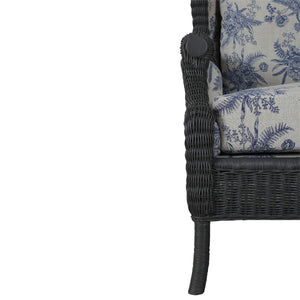 Marina Rattan Chair in Dark Charcoal Rattan w/ Le Jardin Blue Fabric-Blue Hand Home