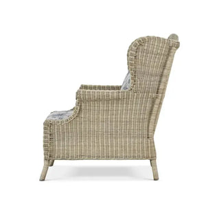 Marina Rattan Chair in Natural Rattan w/ Le Jardin Blue Fabric-Blue Hand Home