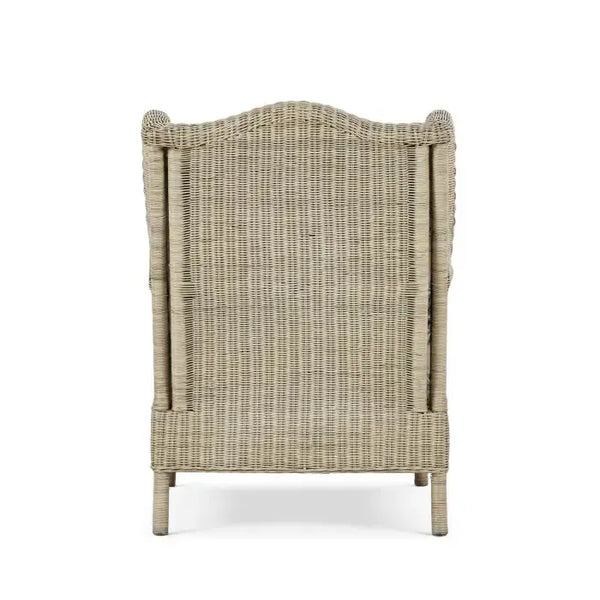 Marina Rattan Chair in Natural Rattan w/ Le Jardin Blue Fabric-Blue Hand Home