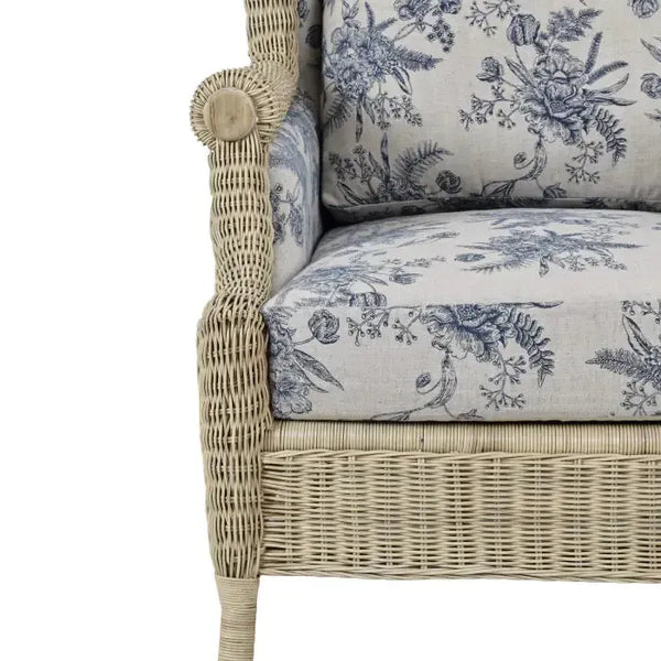 Marina Rattan Chair in Natural Rattan w/ Le Jardin Blue Fabric-Blue Hand Home