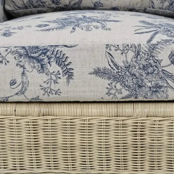 Marina Rattan Chair in Natural Rattan w/ Le Jardin Blue Fabric-Blue Hand Home
