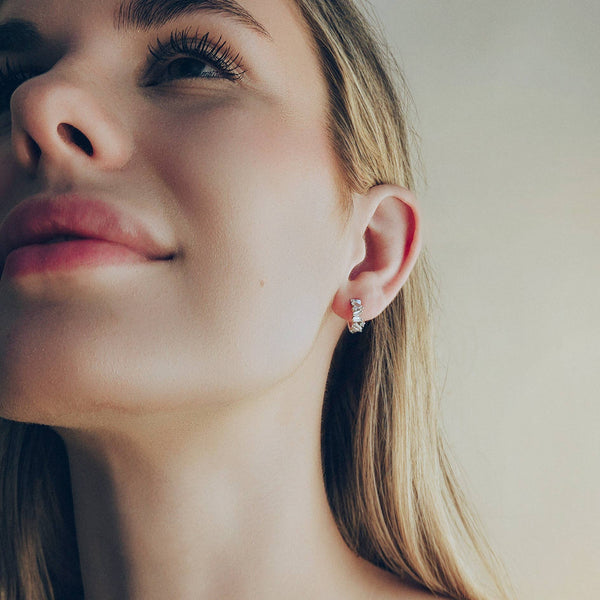 BAGUETTE HUGGIE EARRINGS - E-H11064-Blue Hand Home