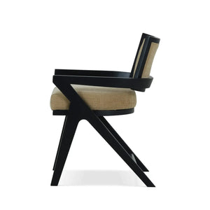 Pierre Dining Chair in Batavia Black w/ Upholstered Back w/ Thames French Yellow Performance Fabric-Blue Hand Home