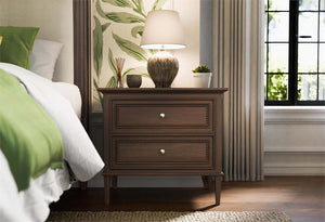 Vivienne 2 Drawer Bedside Large Table in Walnut-Blue Hand Home
