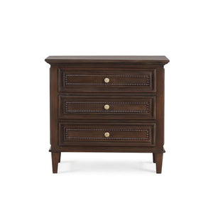 Vivienne 3 Drawer Bedside Large Table in Walnut-Blue Hand Home