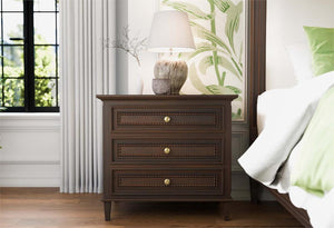 Vivienne 3 Drawer Bedside Large Table in Walnut-Blue Hand Home